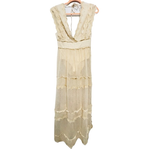 Free People Luna Lace Side Tie V Neck Bodysuit Maxi Spring or Summer Dress - Picture 4 of 5